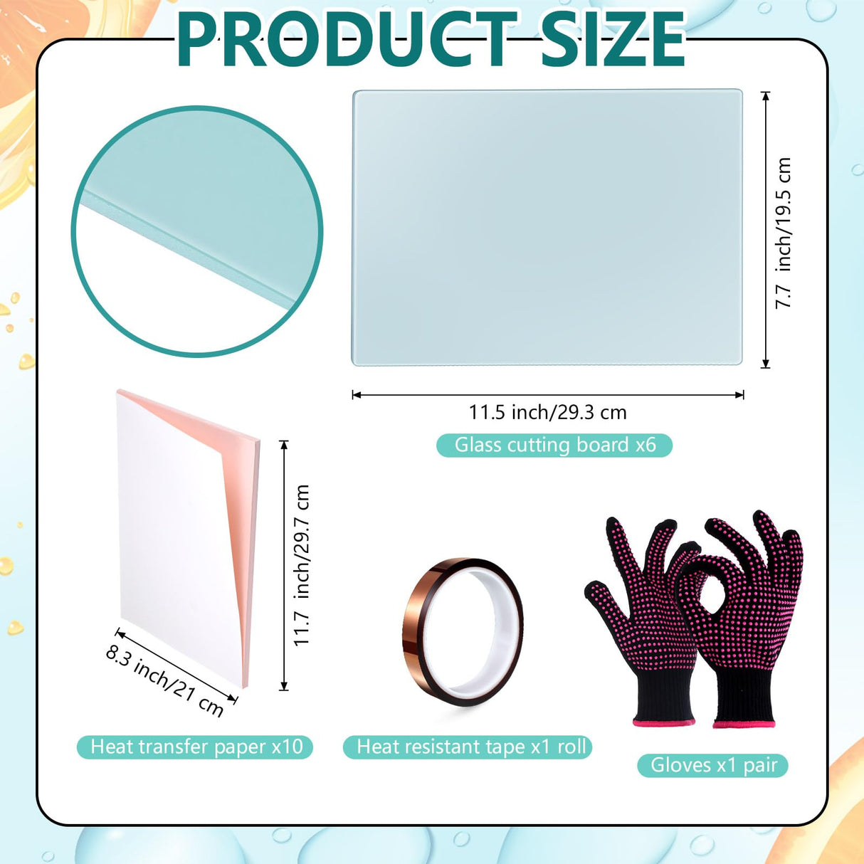 Tanlade 16 Pcs Sublimation Blank Set Included 6 Pcs 8 x 11 Inch Sublimation Cutting Board Blanks, Gloves, Tape, 8 Heat Transfer Paper, Glass Cutting Board for Heat Press Machine(Smooth Surface) Tanlade