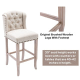 DUOMAY Classic Tufted 30 Inch Bar Stools Set of 2, Linen Upholstered Counter Chairs with Back, Armless Barstools Breakfast Stools W/Solid Wood Legs for Kitchen Island Lounge Pub Bar, Beige DUOMAY