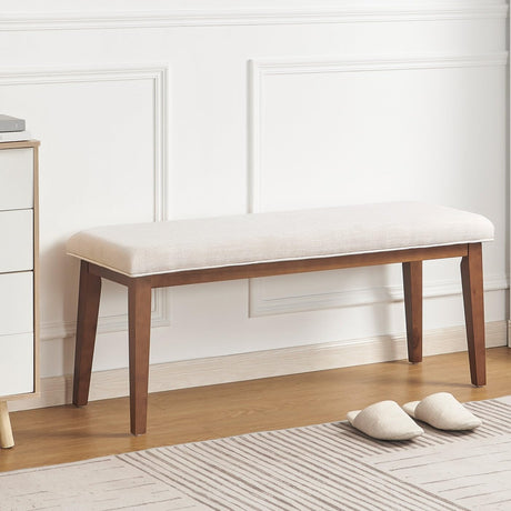 kinmars Upholstered Bench for Bedroom End of Bed,42.5-inch Entryway Bench for Living Room,Dining Bench with Padded Seat and Solid Wood Leg for Kitchen Bedroom,Indoor and Hallway (Bench, Beige) kinmars