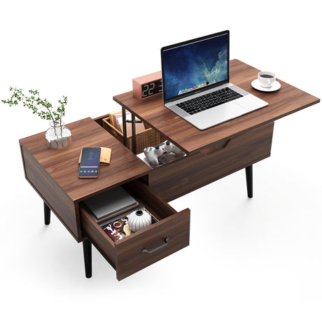 HAIOOU Lift Top Coffee Table, Mid Century Modern Coffee Tables with Drawer for Living Room, Open Storage Shelf, Walnut Cocktail Table TV Stand with Stable Pine Leg Anti-Scratching, Home, Office HAIOOU