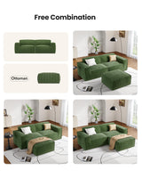 Amada 80" L Shaped Sofa Modular, Corduroy Clopud Couches with Deep Seats &High-Back, Upholstered Couches for Living Room Bedroom with Ottoman, No Assembly Required(2-Seater&1 Ottoman,Green) AMADA HOMEFURNISHING