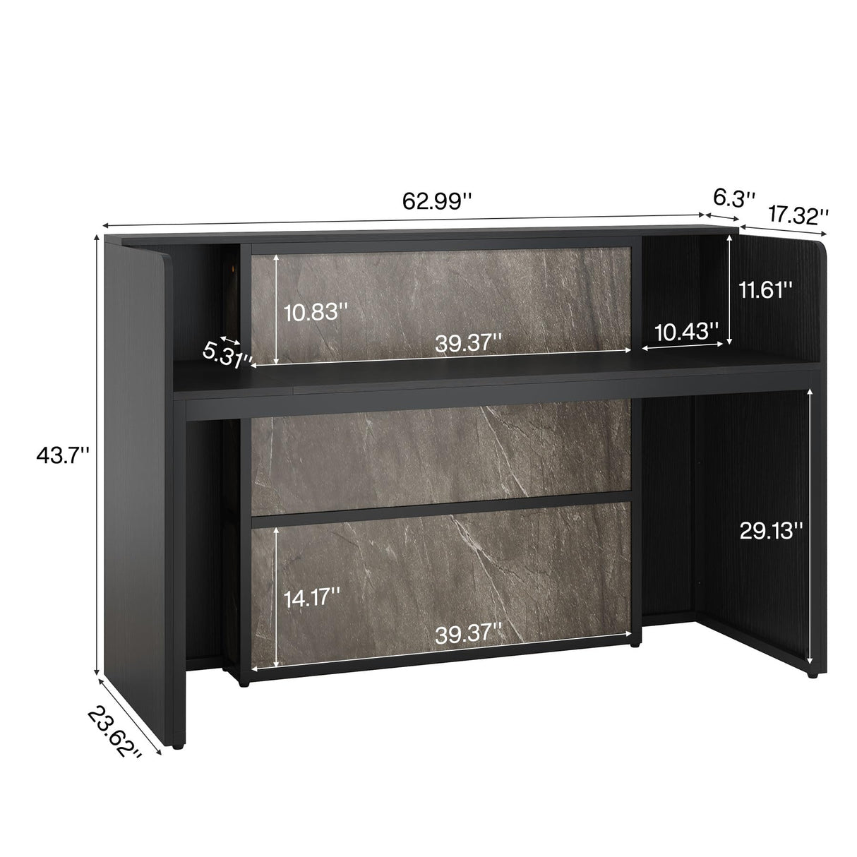 Tribesigns Reception Desk with LED Lights, 63 Inches Front Counter Desk for Checkout, Lobby, Salon, Retail, Modern Large Counter Table for Store Shop Clinic Office (Black&Gray) Tribesigns