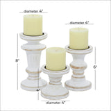 Deco 79 Wood Decorative Candle Holder Candle Stand, Set of 3 Candlestick Holder 8", 6", 4"H, White Deco 79