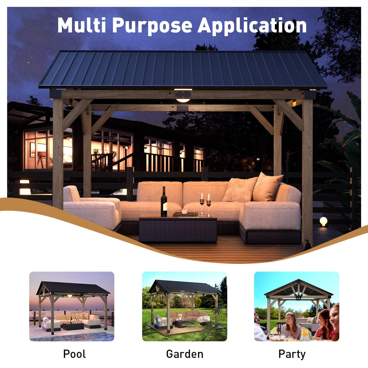 COSIEST 10x12Ft Cedar Wood Gazebo, Outdoor Hardtop Gazebo with Galvanized Steel Gable Roof, Wooden Gazebo Pavilion for Patio Backyard Deck Lawn COSIEST