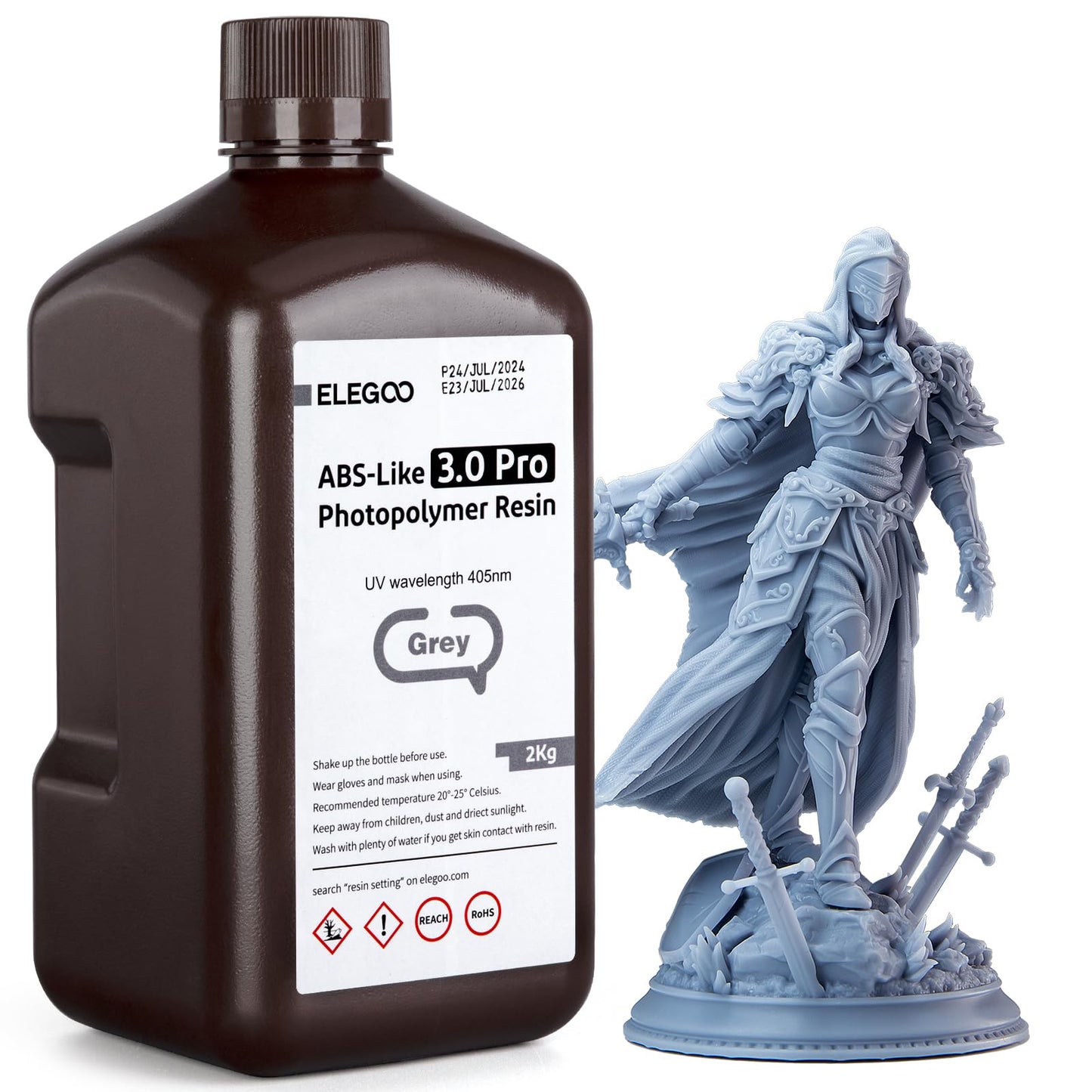 ELEGOO ABS-Like Resin 3.0 Pro, Higher Scratch-Resistance 3D Printing Photopolymer Resin, 405nm UV Resin for MSLA/DLP/LCD Printers Fast Curing High Precision Non-Brittle, Grey 2000g