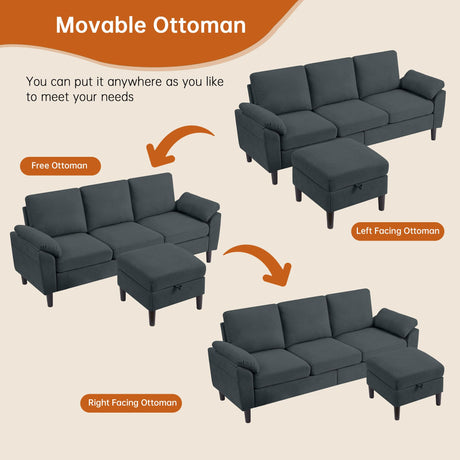 Enobala 79" Convertible Sectional Sofa, Modern L Shaped 3 Seat Couch with Reversible Ottoman for Living Room (#Dark Grey) Enobala