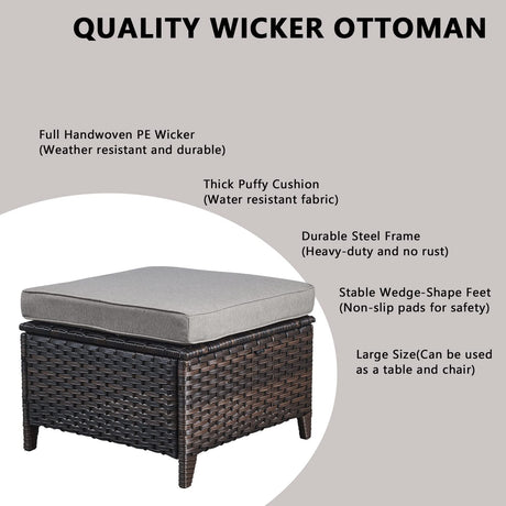 Rilyson Wicker Patio Furniture Set - 8 Piece Rattan Outdoor Sectional Conversation Sets with 4 Swivel Rocking Chairs,2 Ottomans,1 Sofa and 1 Coffee Table for Porch Deck Garden(Brown/Grey) Rilyson