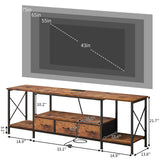 Fixwal TV Stand for 65 60 70 Inch TV with Power Outlets, Entertainment Center with Fabric Drawers, TV Console Table with Metal Frame Storage Shelves for Living Room, Bedroom - 63" Rustic Brown Fixwal