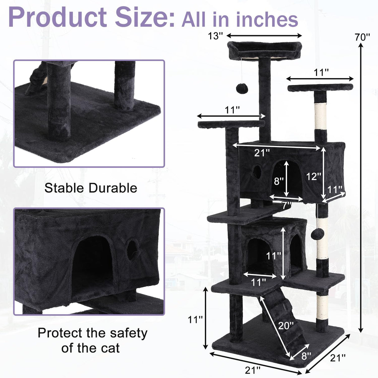 Cat Tree 70 Inches Cat Tower for Indoor Cats Multi-Level Cat Condo with Litter Box Enclosure,Scratching Posts for Indoor Cats (Dark Gray) XXkseh