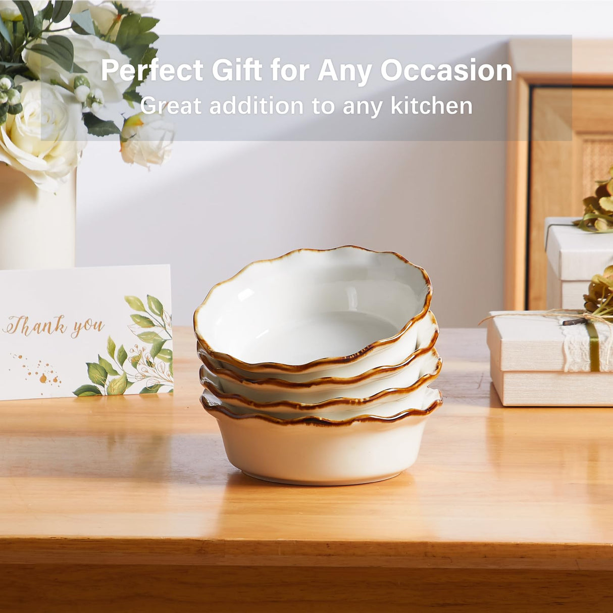 ONEMORE Mini Pie Pans, 6.8 inch Ceramic Pie Pans for Baking Nonstick Small Pie Pans Deep Dish Pie Plates Mini Tart Pans, Ideal for Chicken Pot Pie & Desserts, Individual Pot Pie Baking Dishes Set of 4 ONEMORE