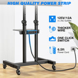 Rfiver Upgraded Rolling TV Stand with Power Outlet for 32-83 Inch TVs, Heavy Duty Mobile TV Cart on Wheel up to 110 lbs, Height Adjustable Portable TV Stand with Shelf for Bedroom, Living Room, Office Rfiver