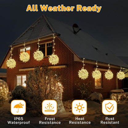 Outdoor Christmas Balls Lights 4 Pack Hanging 7.9" LED Garden Sphere Tree Lights 8 Modes Waterproof Glow Globe Lights with Memory Timer Plug for Party Yard Porch Eave Patio Xmas Decoration-Warm White