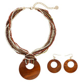 Coiris Multi Strand Statement Colorful Beaded Necklace with Big Circle Shell Pendant for Women (N0055-Dark Brown) Coiris