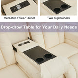 URRED Power Loveseat Recliner Sofa, RV Recliner Chair Home Theater Seating with Flipped Middle Backrest Console, LED Ambient Light, Bluetooth Speakers, USB, Built-in Outlets (Faux Leather, Beige) URRED