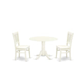 East West Furniture Dublin 3 Piece Modern Set Contains a Round Wooden Table with Dropleaf and 2 Dining Room Chairs, 42x42 Inch, Linen White East West Furniture