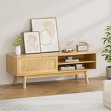 SYESWAY 46.8" Rattan TV Stand Boho TV Stand for up to 55 inches TV Entertainment Center with Natural Rattan Door Mid Century Modern TV Console for Living Room,Bedroom SYESWAY
