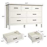 BAZELOR Farmhouse 7 Drawers Dresser for Bedroom, Modern Dresser with Metal Handle, Natural Texture, Wood Rustic Chest of Drawers for Bedroom,Living Room,Hallway and Entryway, Antique White BAZELOR