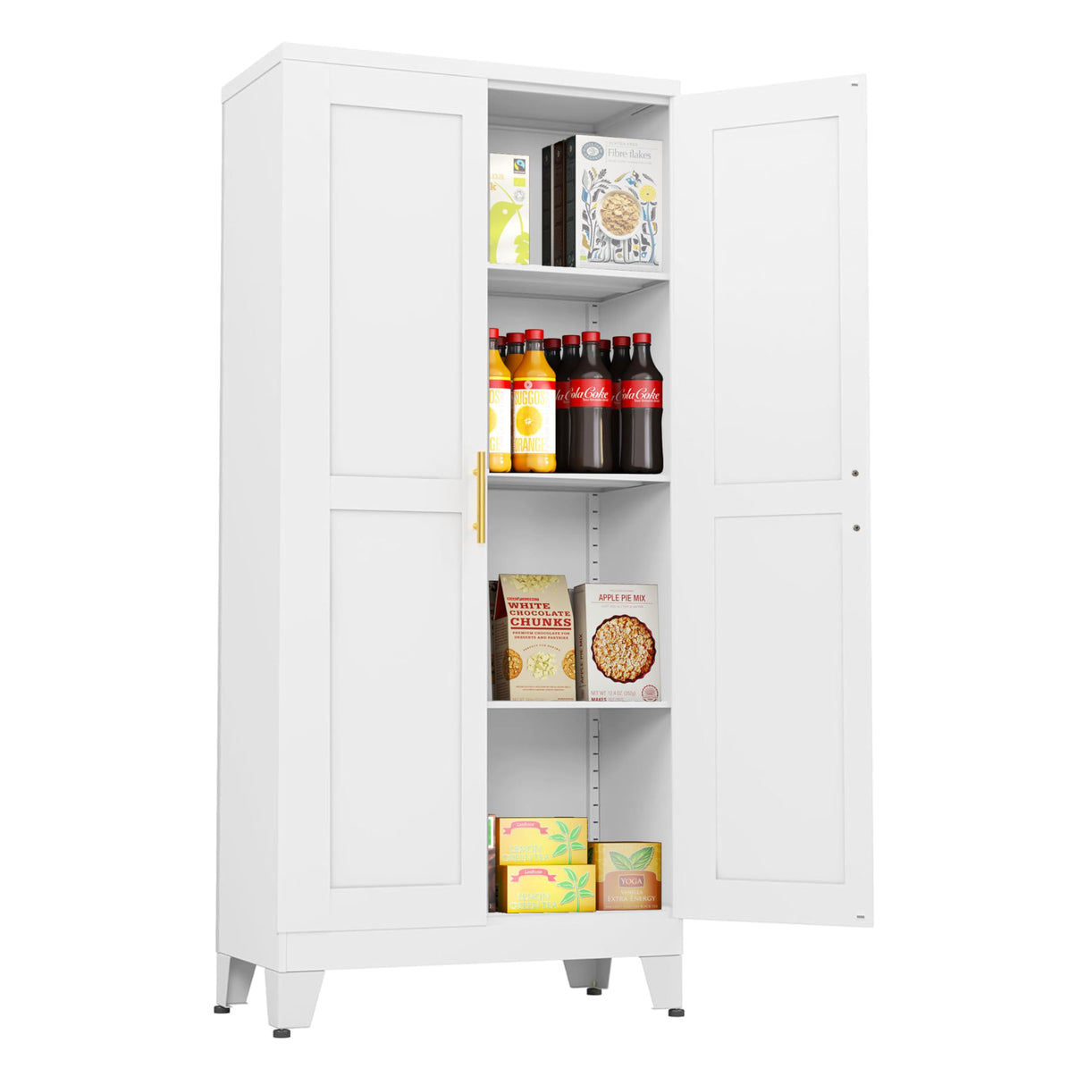pozdeg Metal Storage Cabinet - 61" Tall Steel File Cabinets with 2 Doors and 3 Adjustable Shelves Versatile Storage Pantry Cabinet for Home Office Warehouse Garage or Outdoor (White) pozdeg