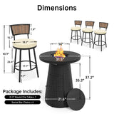 PIZZELLO 5 Pieces Outdoor Patio Furniture Set w/ 37" Propane Fire Table and 4 Swivel Barstools Chairs Outdoor Wicker Rattan Conversation Sets of 5 for Outside Porch, Balcony (Black) PIZZELLO