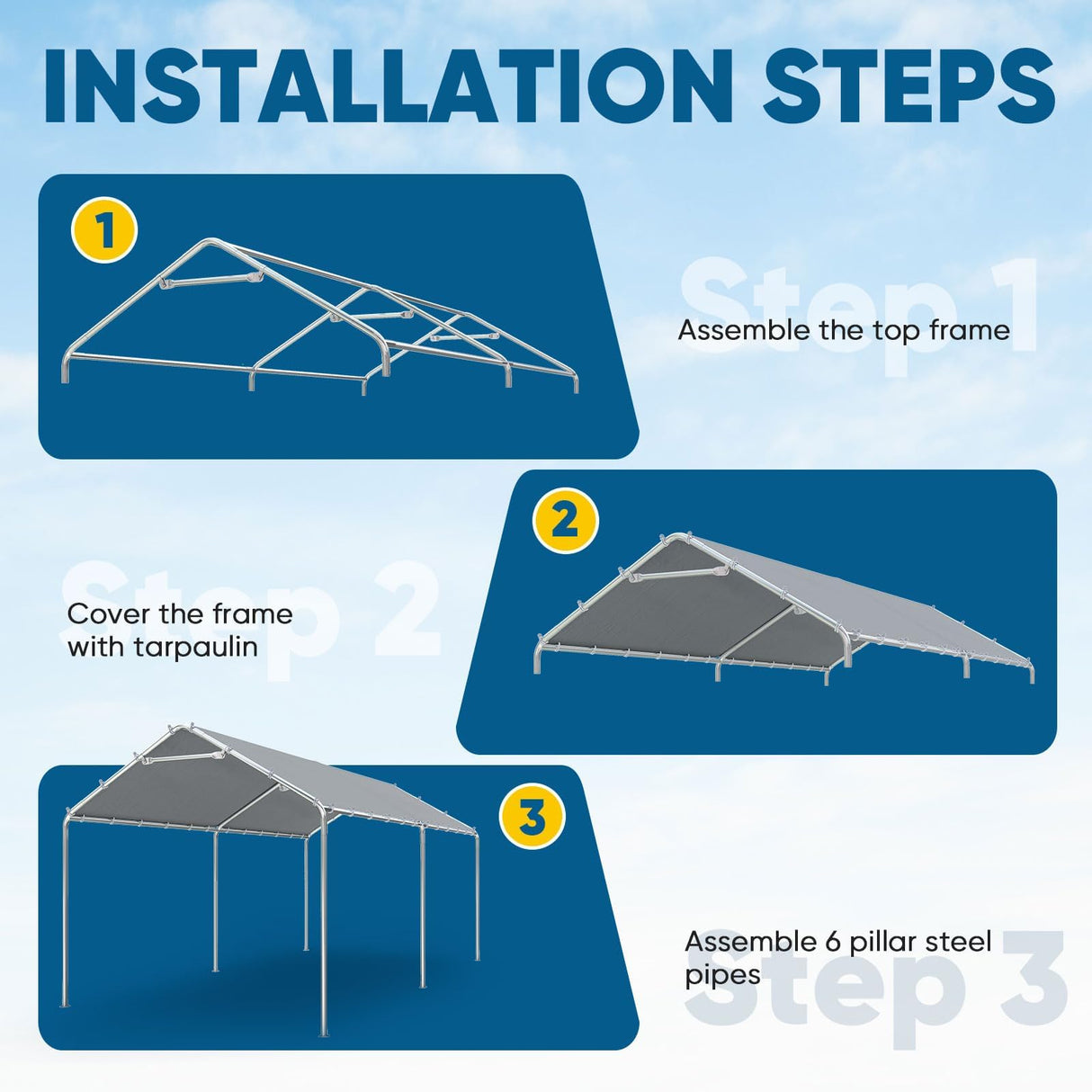 Quictent 10x20 ft Heavy Duty Carport Canopy Galvanized Car Tent Outdoor Garage Boat Shelter with Reinforced Structure, No Sidewall - Grey Quictent