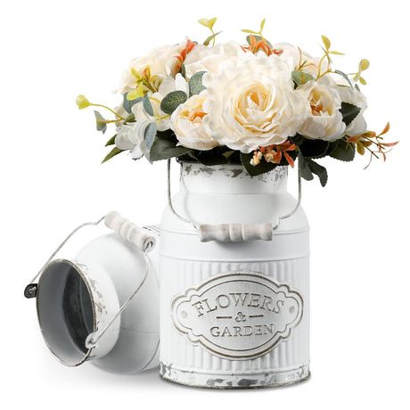 APSOONSELL French Country Decor Rustic Farmhouse Kitchen Decor Galvanized Bucket Decorative Metal Flower Vase Vintage Milk Can Jug for Bathroom, Sparklers for Weddings APSOONSELL