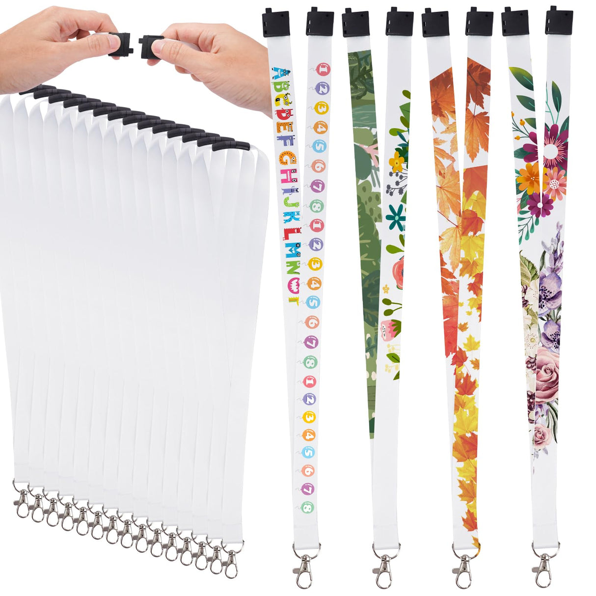 RYKOMO 20 Pieces Sublimation Blank Lanyards White Sublimation Lanyards Neck Lanyards with Badge Holder DIY Sublimation Lanyards with Detachable Buckles Heat Transfer Lanyards for Keychain Card Name RYKOMO