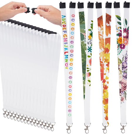 RYKOMO 20 Pieces Sublimation Blank Lanyards White Sublimation Lanyards Neck Lanyards with Badge Holder DIY Sublimation Lanyards with Detachable Buckles Heat Transfer Lanyards for Keychain Card Name RYKOMO