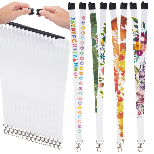 RYKOMO 20 Pieces Sublimation Blank Lanyards White Sublimation Lanyards Neck Lanyards with Badge Holder DIY Sublimation Lanyards with Detachable Buckles Heat Transfer Lanyards for Keychain Card Name