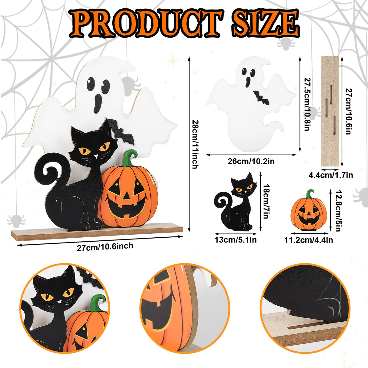Halloween Decorations Wooden Ghost Table Sign Pumpkin Black Cat Table Centerpieces Standing Tabletop Decoration Happy Halloween for Holiday Desk Tiered Tray Party Shelf Decorations Farmhouse Sophena