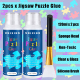 Jigsaw Puzzle Glue Clear With Sponge Head, Replace Puzzle Saver for 3000/3500/5000 Pieces, Suitable for Paper and Wood, Water-Soluble Craft Glue (2 Bottle X 120ML) Unixing