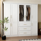 FUFU&GAGA Wardrobe Closet Collection with Doors, Modern White Bedroom Armoire System with Gold Handles, Modern Clothes Storage Cabinet with Drawers, Shelves, Hanging Rods, 79.1”W x 19.3”D x 74.8”H FUFU&GAGA