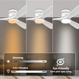 52 Inch Smart Low Profile Ceiling Fans,Solid Wood Outdoor Indoor Ceiling Fan with Lights Remote,WIFI Alexa App Control,Quiet DC Motor,Dimmable LED,Modern Flush Mount Fan for Bedroom Patio,White Lorpies