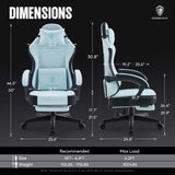 Dowinx Gaming Chair Fabric with Pocket Spring Cushion, High Back Ergonomic Computer Chair with Footrest for Adults, Massage Lumbar Support Swivel Game Chair for Office Gaming 300LBS, Aqua Dowinx
