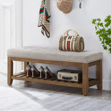 24KF Large Rectangular Upholstered Tufted Linen Fabric Ottoman Bench, Padded Bench with Solid Wood Shelf-Linen 24KF
