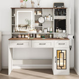 Maupvit Vanity Desk with Mirror and Lights, Makeup Table with Drawers & Jewelry Cabinet, Large Vanity with Storage, Bedroom Dressing Table (White) Maupvit