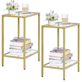 HOMSHO Side Tables Set of 2, End Tables with Tempered Glass, 2-Tier Nightstands with Storage Shelves, Coffee Table with Modern Style, Slim Sofa Table for Living Room, Bedroom, 11.8" D x 15" W, Golden HOMSHO