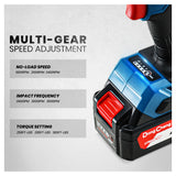 Dong Cheng 20V Cordless Impact Wrench, Max Torque 360 ft-lbs (488N.m), 1/2 inch with 3 Mode Speed, 2400 RPM Brushless Impact Gun, Includes 4.0Ah Battery, Charger, 4 Impact Sockets and Kit Bag Dong Cheng