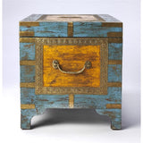 MAKLAINE 32" x 17" Traditional Wood Painted Brass Inlay Storage Trunk/Coffee Table with Hidden Storage, Brass Inlays & Hardware, Handcrafted, Handpainted, No Assembly Required, in Multi-Color Finish MAKLAINE