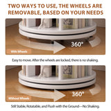 Muwuele Solid Wood Rotating Bookshelf on Wheels, 6 Tier, Round Revolving Bookcase, 360° Spinning Book Shelf Tower for Kids, Narrow Rolling Bookshelves for Small Space, Corner, Bedroom, Office, White Muwuele