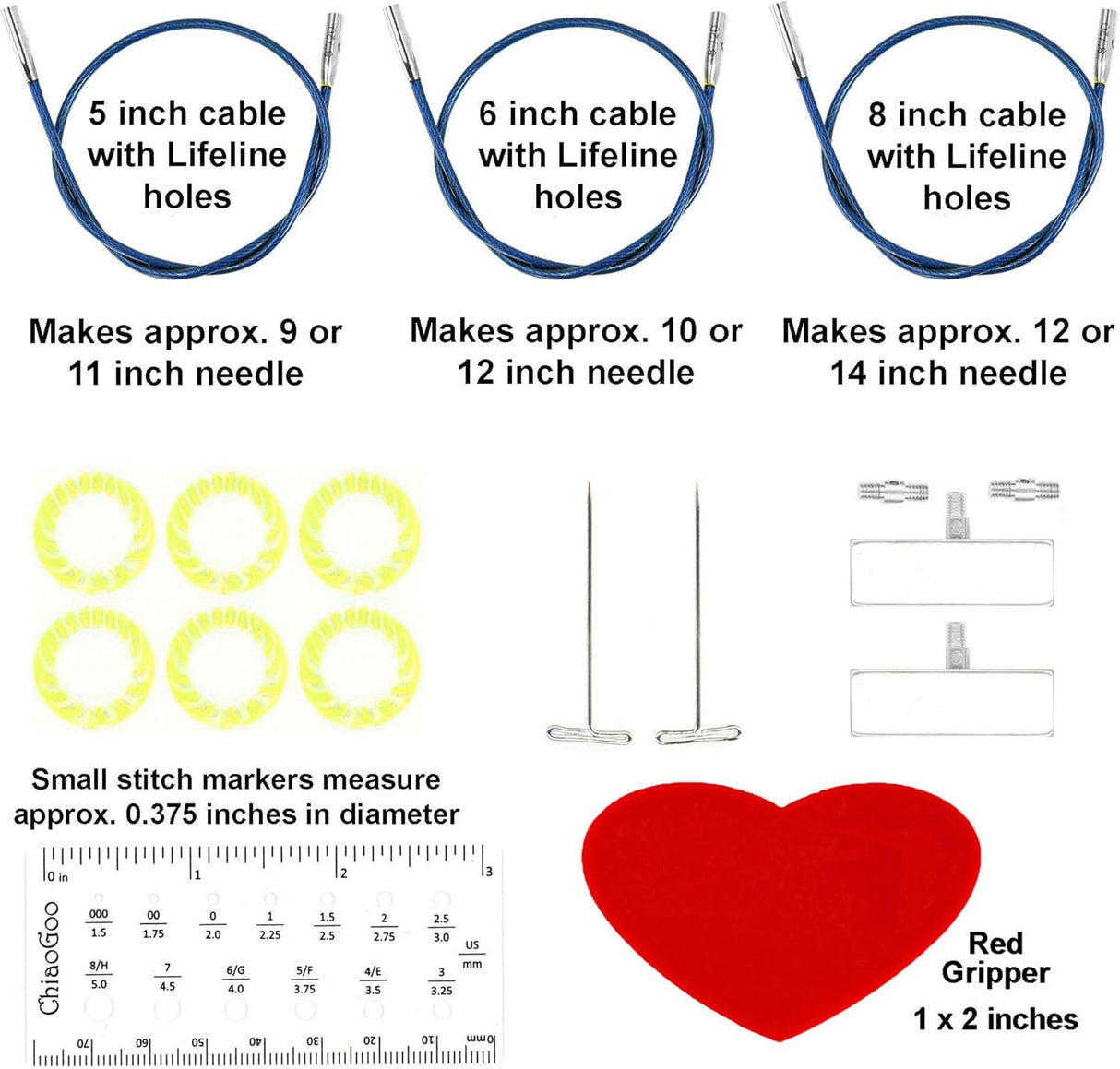 ChiaoGoo Twist Red Lace Shorties 2 & 3-Inch Large Blue 7230-S Interchangeable Knitting Needle Set, 10-Pairs Sizes US 4, 5, 6, 7, 8, Stainless Steel with 3 Cords with Project Bag ChiaoGoo