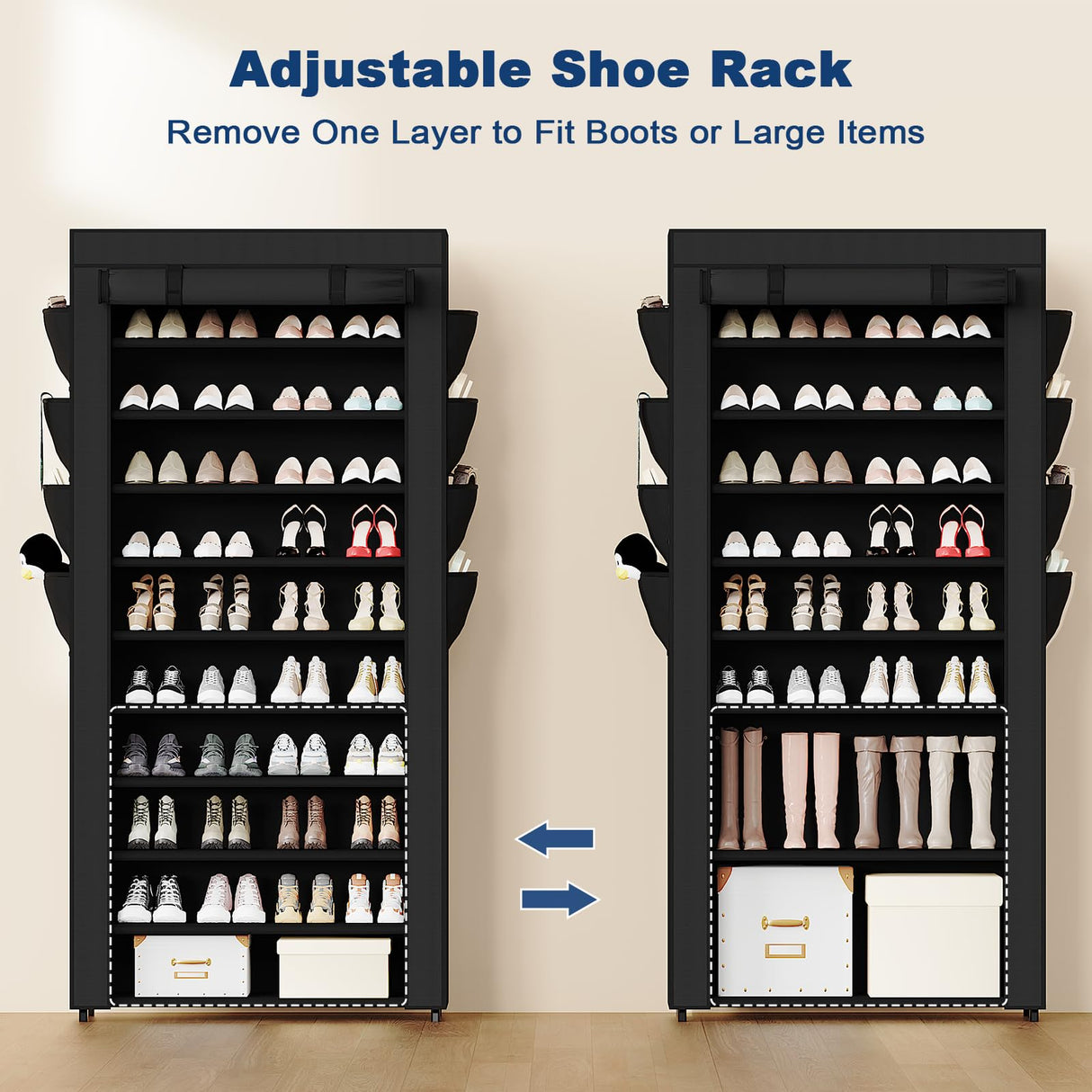 Mavivegue Shoe Rack with Cover, 10 Tier Tall Shoe Storage for 50-55 Pairs of Shoes, Shoe Organizer for Entryway, Closet Mavivegue