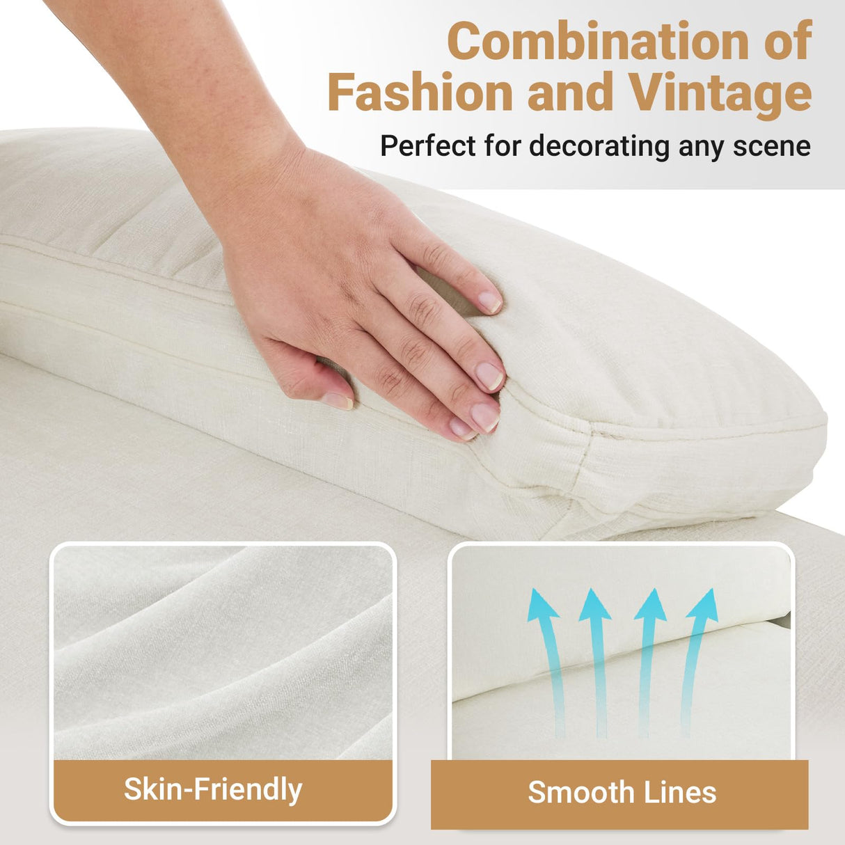 VINGLI 110" Sectional Couches for Living Room,U Shaped Couch with Double Chaise, 4-Seat Sofa Set with Chenille Fabric for Home Furniture,Beige VINGLI