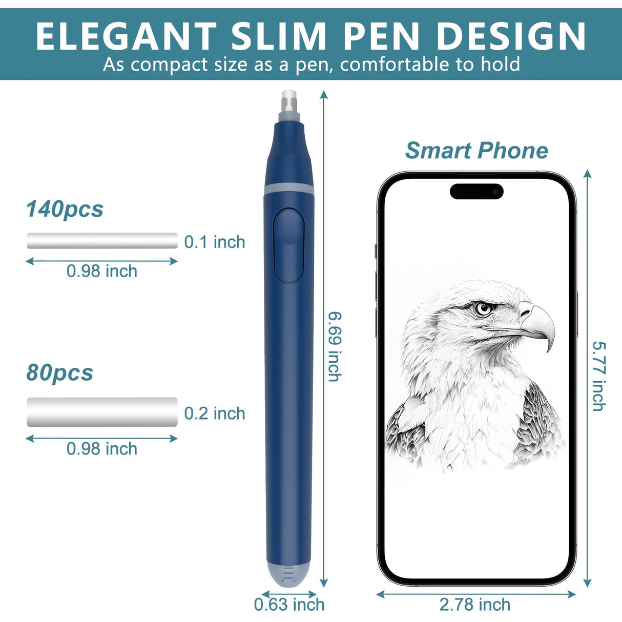Foyucool Electric Eraser, Battery Operated Automatic Pencil Eraser with 220 Erasers Refills, 2 Erasers Sizes, Comfort Grip Art-Eraser for Drawing, Ideal for Artists, Students, Sketch, Engineers, Blue Foyucool