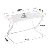 TIQLAB Small Gaming Desk with LED Lights, 40 Inch Computer Desk for Home Small Space, Gaming Table with Carbon Fiber Surface, PC Gamer Desk for Kids Boys Men, White TIQLAB