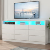 Gyfimoie 9 Drawer Dresser with Power Outlet and LED Light, Modern Storage Dresser for Bedroom, Living Room Gyfimoie