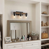 DUJAHMLAND Farmhouse Vanity Light Fixture,3-Light Bathroom Wood Wall Light Over Mirror with Clear Glass Shade, Rustic Vintage Wall Sconce Lighting.(Antique Wood, 3-Light) DUJAHMLAND