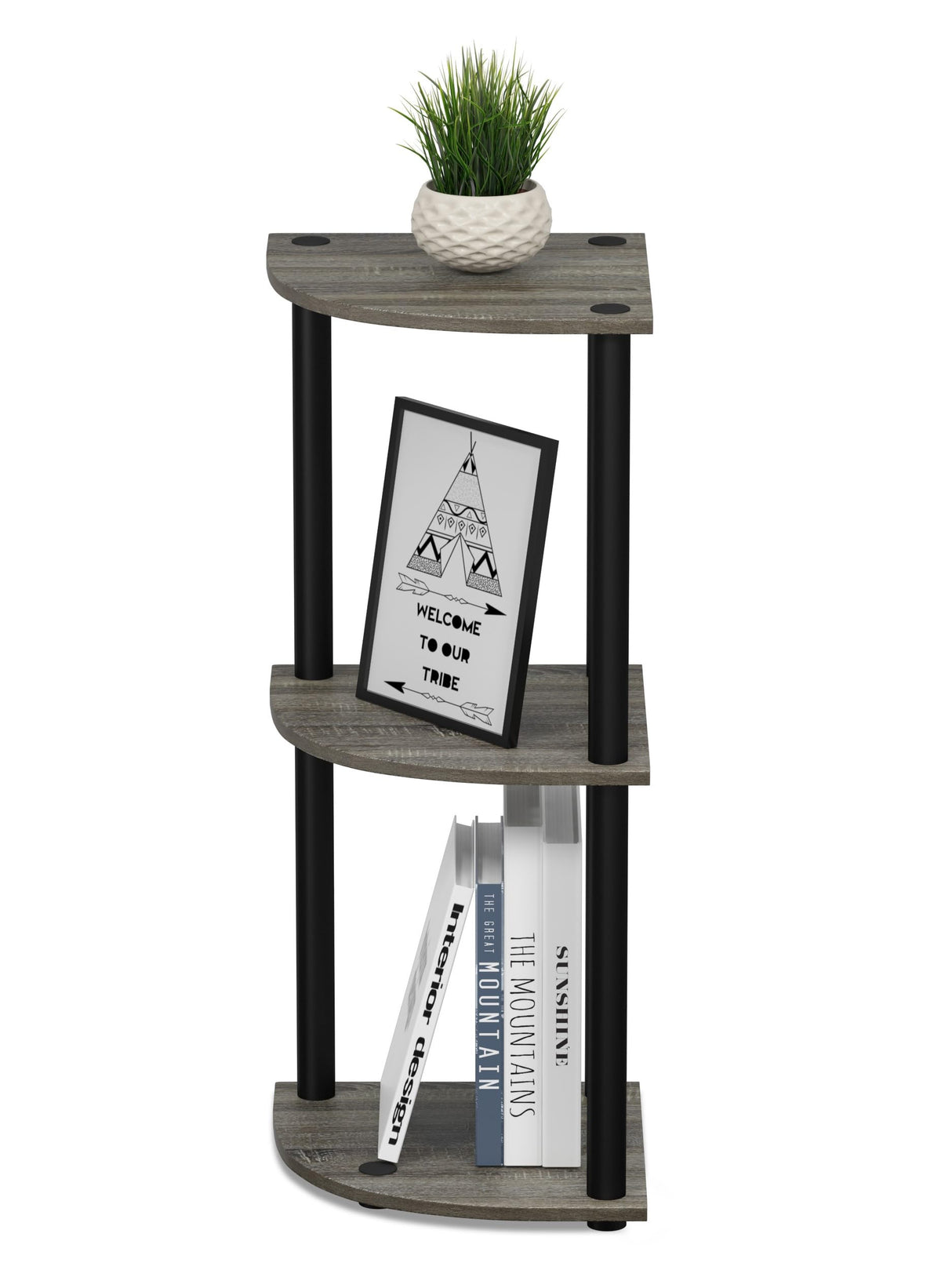 Furinno Turn-N-Tube 3-Tier Corner Display Rack Multipurpose Shelving Unit, French Oak Grey/Black, Model:12077GYW/BK Furinno