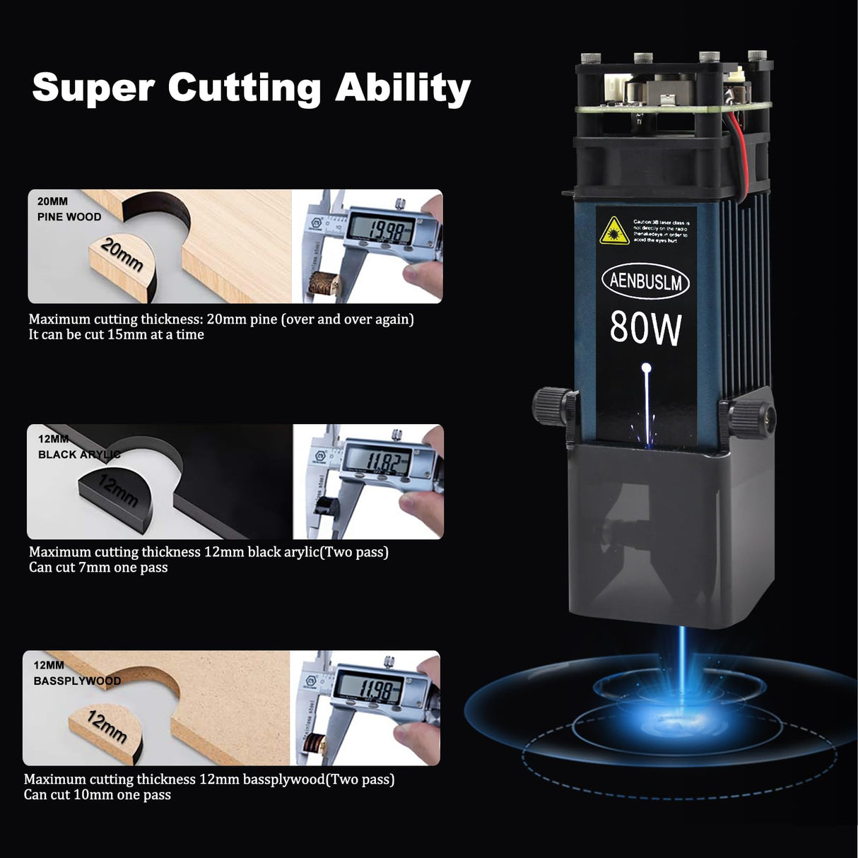 Laser Module with Air Assit,80W Laser Module for Laser Cutter & Laser Engraver Machine,10W Output Power,Built in FAC,Double Ultra-Fine Compressed Spot CNC Carving DIY Laser Master - Laser Class 4 AENBUSLM