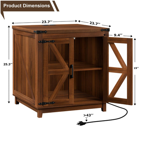 VITESSE Farmhouse End Table, 24" Large Wood Square Nightstand with Doors, Sofa Side Table with Charging Station Modern Nightstand Storage Cabinet for Living Room, Bedroom, Entryway (Brown) VITESSE