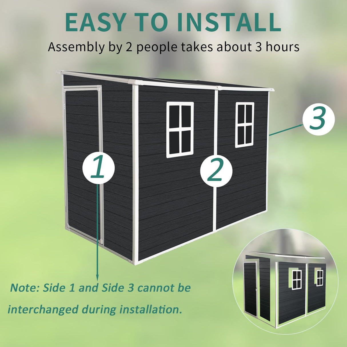 LANTRO JS Outdoor Storage Shed with Floor Included, 4x8FT Plastic Storage Shed with Floor with 2 Windows and Lockable Door, Backyard Storage Sheds for Garden Tools, Bike LANTRO JS
